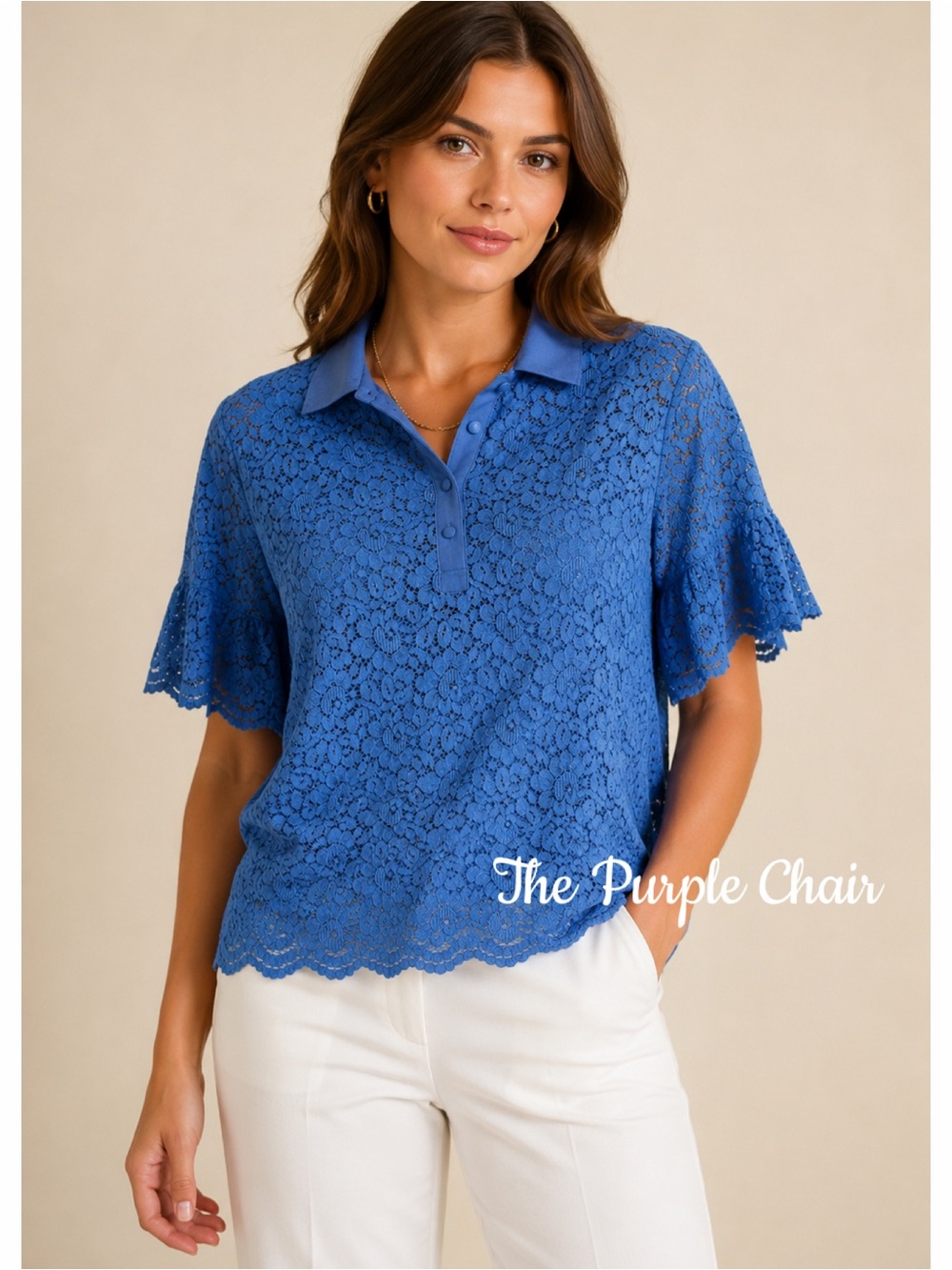 BANANA REPUBLIC NWT Short Sleeve Blue Lace Top S